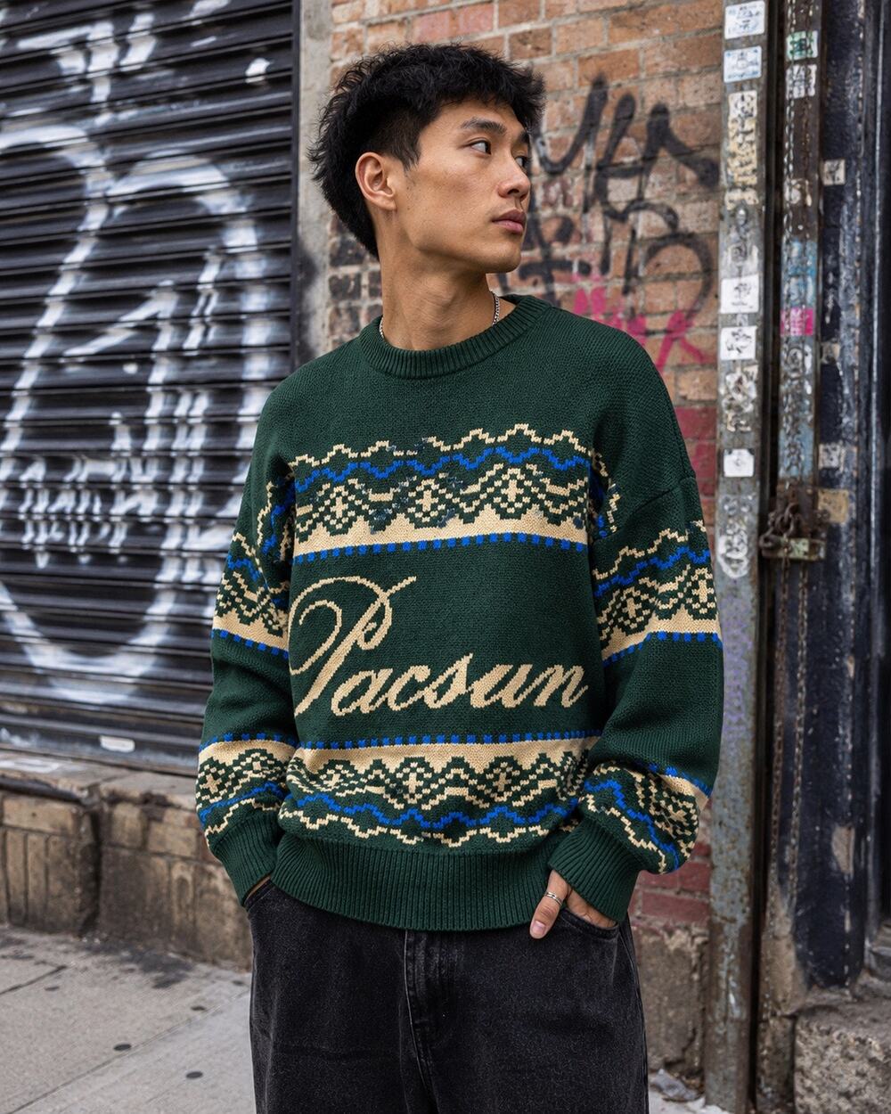 Pacsun Green Fairisle Crew Sweater in Green. Size XL. NWOT